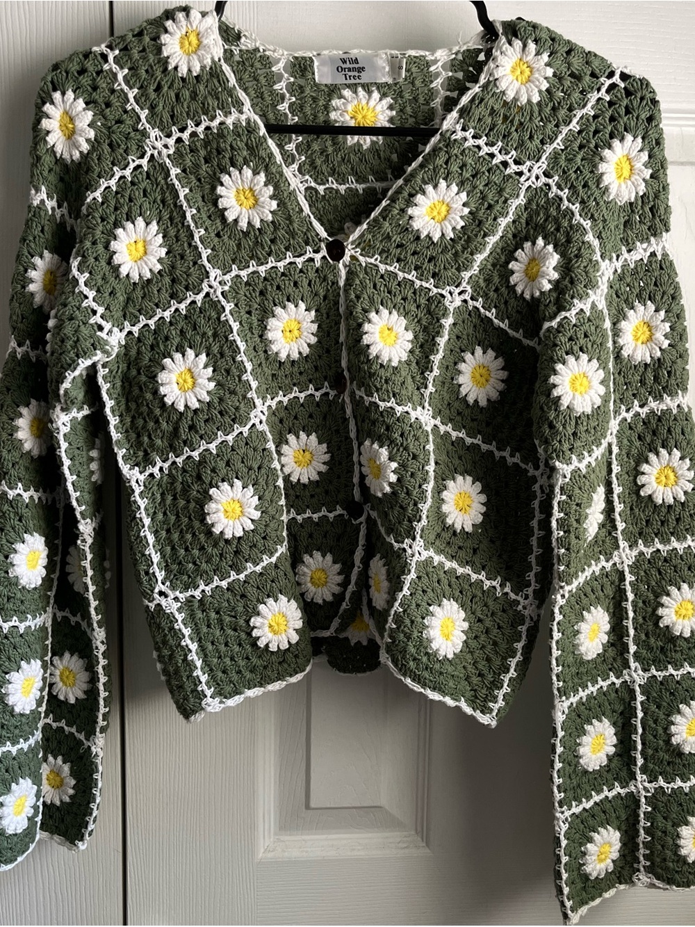 Olive Green Daisy Crochet Cardigan